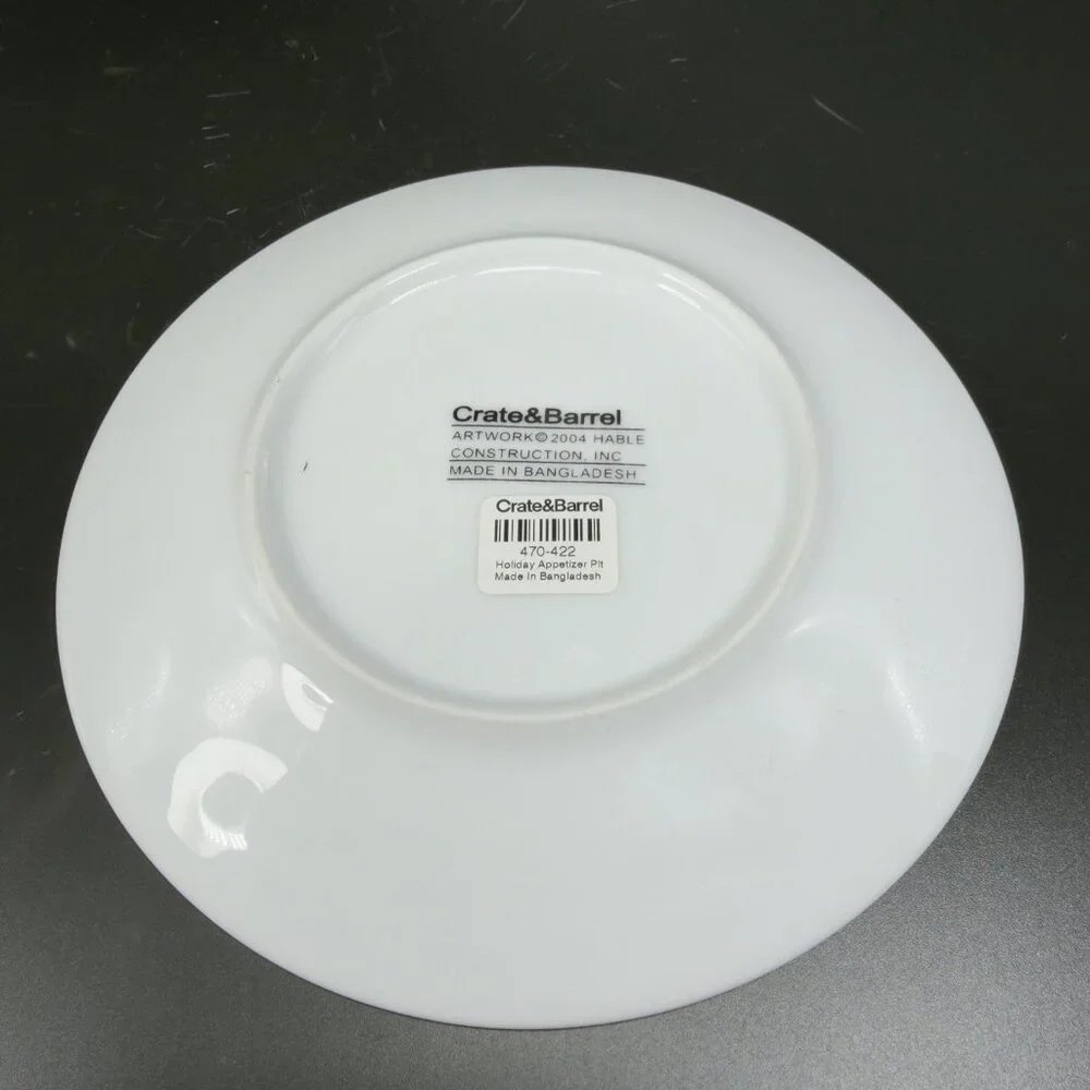 Crate & Barrel Artwork Script Christmas Holiday Dish Plate Set‎ 4 Plates 6.5inch